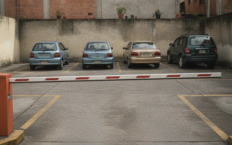 Entrada de un parqueadero con talanquera